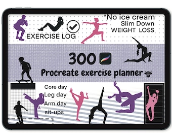 Pinceles de fitness para Procreate: Planificador de ejercicios, Sellos de yoga (300 pinceles) (Descarga digital)