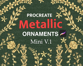 Pinceles de adornos metálicos para Procreate, efectos de líneas doradas y plateadas, puntadas, bordados gratis (conjunto de pinceles de descarga digital)