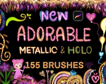 Pinceles holográficos metálicos para Procreate: Letras doradas (descarga digital)