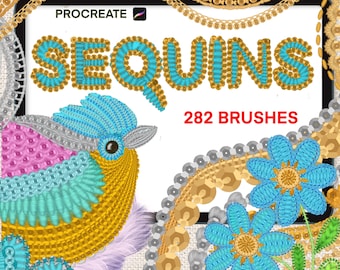Pinceles de lentejuelas y puntadas para Procreate: Bordado 3D de dos colores (293 pinceles)