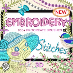 Embroidery Procreate Brush Set,Stitches,Needlework,Thread,Cross Stitch,Texture Brushes for Digital Art,Fashion Procreate,Sequins,Fabric.