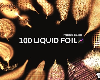 Set di pennelli Procreate Liquid Foil: 100 pennelli metallizzati e luminosi (download digitale)