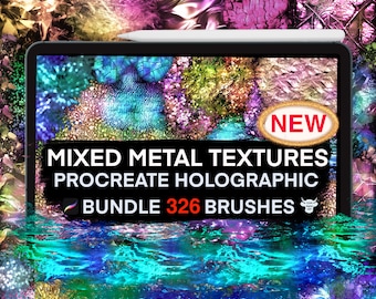 Pinceles iridiscentes para Procreate, pinceles holográficos para Procreate, efectos, lámina de oro, pincel de purpurina, textura de metal mixto, pintura metálica, polvo de purpurina