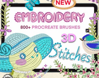 Más de 800 pinceles de bordado para Procreate: puntadas, telas, abalorios, puntadas realistas y costura, ojales para Procreate (descarga digital)
