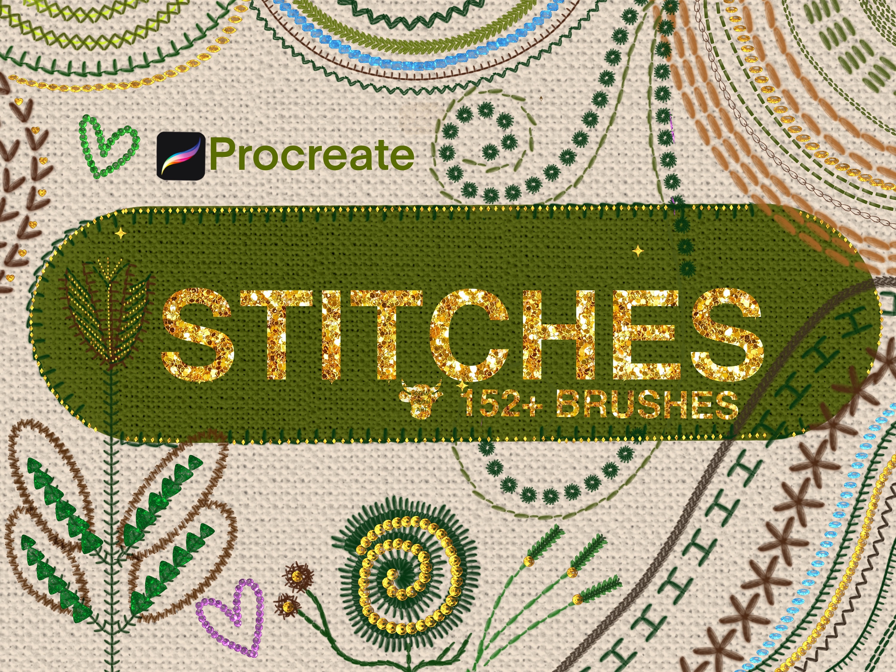 BROSSES À PROCRÉER STITCH,Fausse broderie,Pinceau à broder Procreate,Pinceau à coudre,Points réalistes,Pinceau point de croix,Point du fil