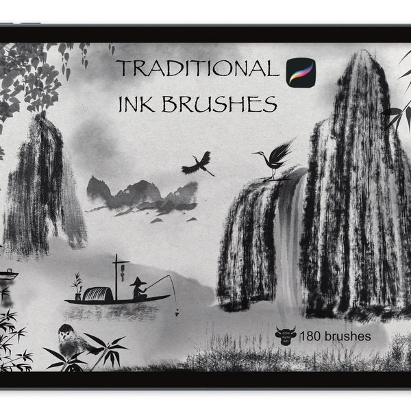 SUMI BORSTELS PROCREATE, Traditionele inktborstelset, Inkt voortplanten, Azië voortplanten, Japan penseel, Azië postzegels, Chinese inkt digitale pen