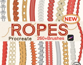 Pinceles realistas 3D de cuerda para Procreate, conjunto de más de 260 pinceles de cadena y macramé, trenzado, cordel, cinta, arte lineal, tejido digital, bordado y ganchillo