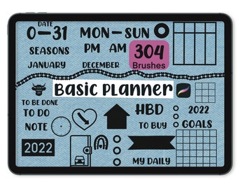 Pinceles para planificadores de Procreate: 304 sellos, calendario y notas (descarga digital)