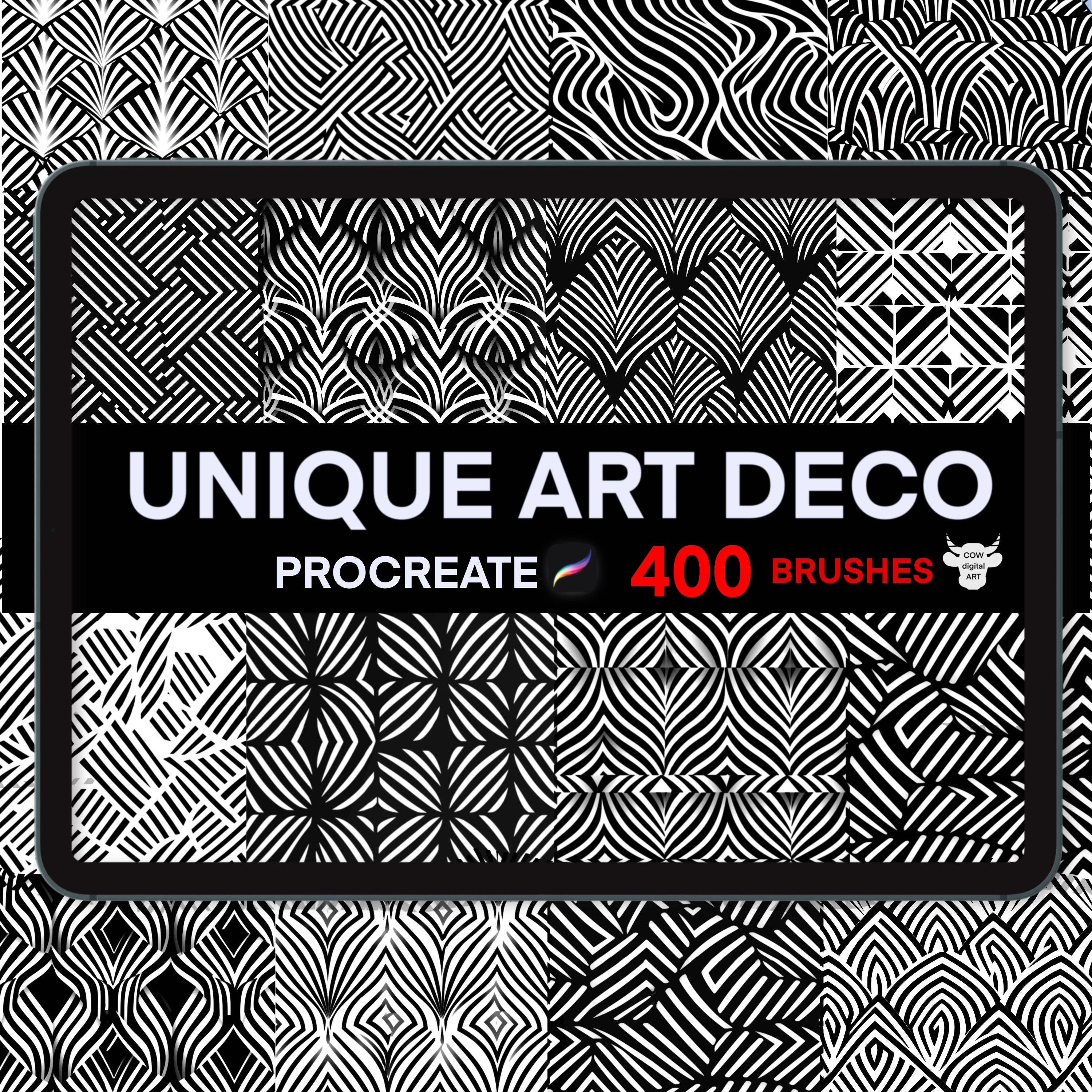 Pinceles de Procreate Art Déco — 400 patrones geométricos y de inspiración asiática sin costuras para iPad