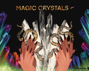 Pinceles mágicos de cristal para Procreate: Hechicería de diamante metálico (Descarga digital)