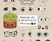 Kawaii Face Procreate Stamps: Chibi Anime Eyes (300 Brushes)