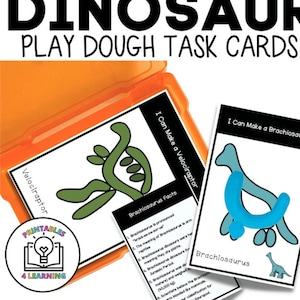Dinosaurs Play Dough Task Cards - Printable Kids Play Dough Mats | Instant Digital Download