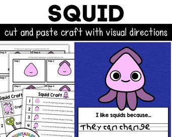 Printable Squid Cut and Paste Craft - Instant Digital Download