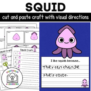 Printable Squid Cut and Paste Craft - Instant Digital Download
