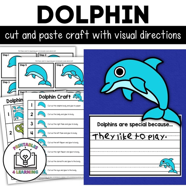 Printable Dolphin Cut and Paste Craft - Instant Digital Download