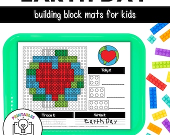 Earth Day Building Block Printable Worksheets - Brick Building Challenge STEM Activity for Kids