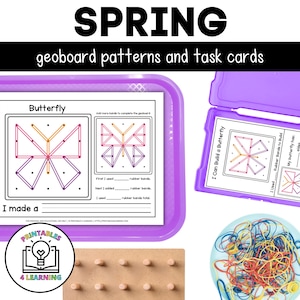 Geoplanos de primavera / Tarjetas de tareas y actividades de geoplanos con tapete completo