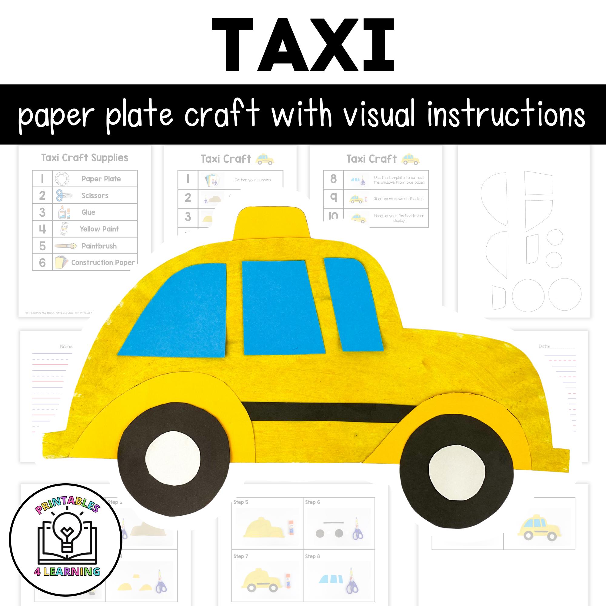 Taxi Paper Plate Craft with Visual Instructions