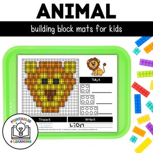 Animal Learning Building Blocks Mats - Brick Building Challenge STEM Activity for Kids