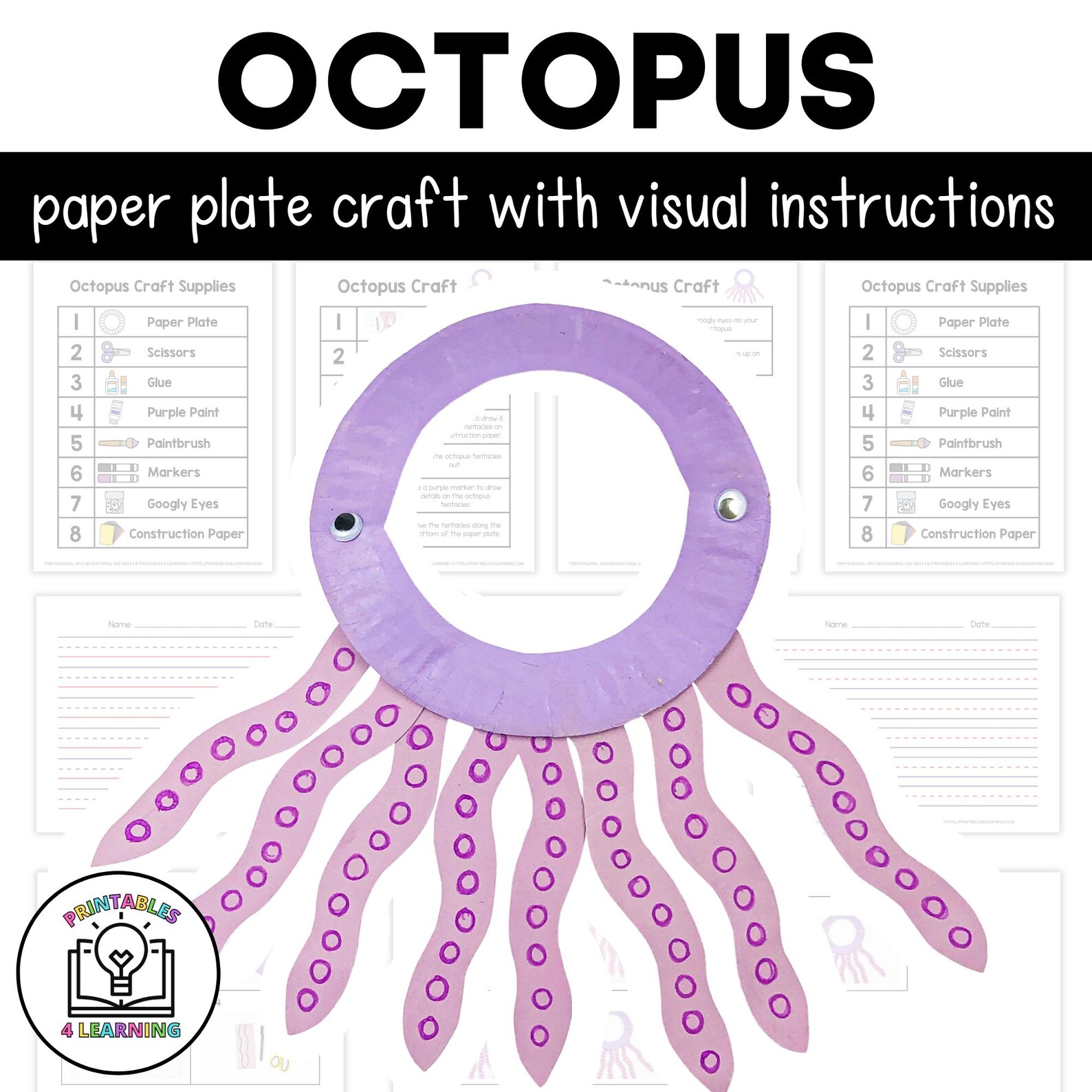 Octopus Paper Plate Craft With Visual Instructions Etsy