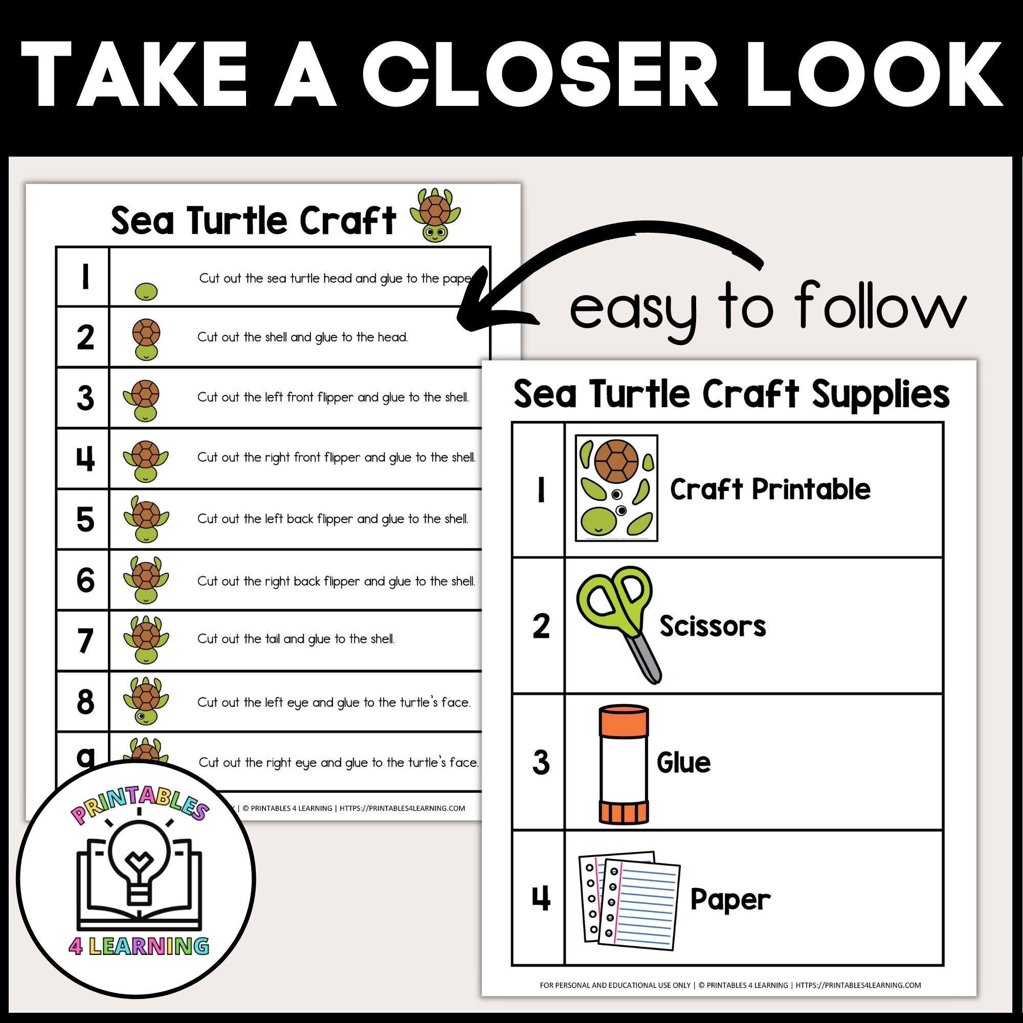 Printable Sea Turtle Cut and Paste Craft Instant Digital Download - Etsy