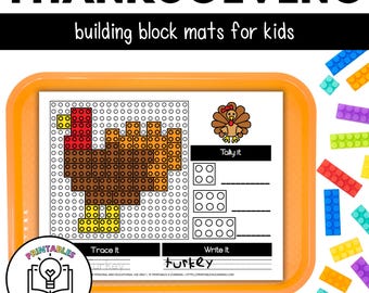 Thanksgiving Building Block Mats - Brick Building Challenge STEM Activity for Kids