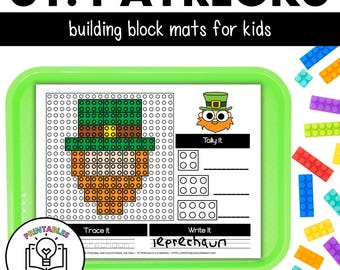St. Patrick's Day Building Block Printable Worksheets - Brick Building Challenge STEM Activity for Kids