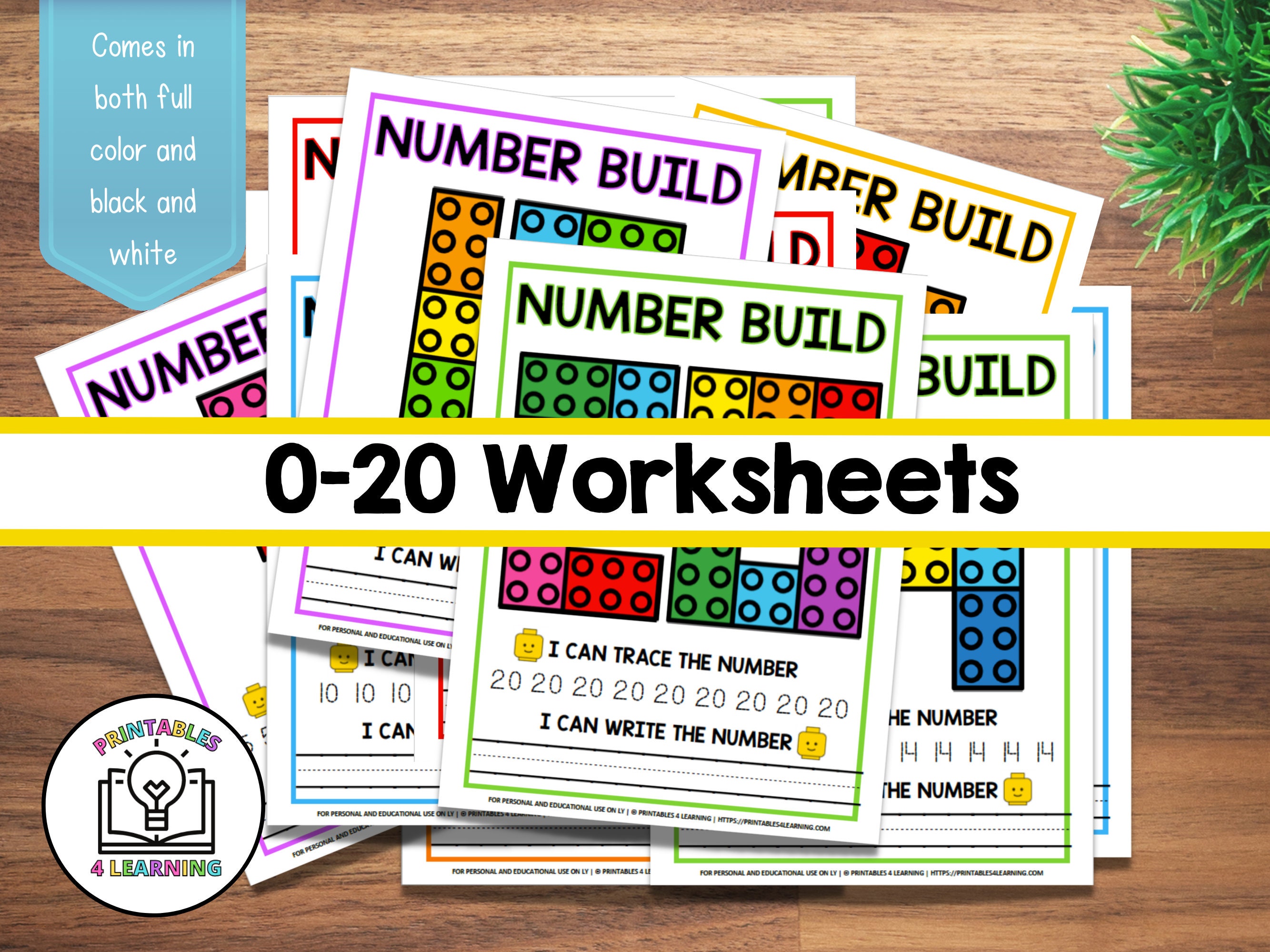 020 Number Building Block Worksheets and Flash Cards Brick Building