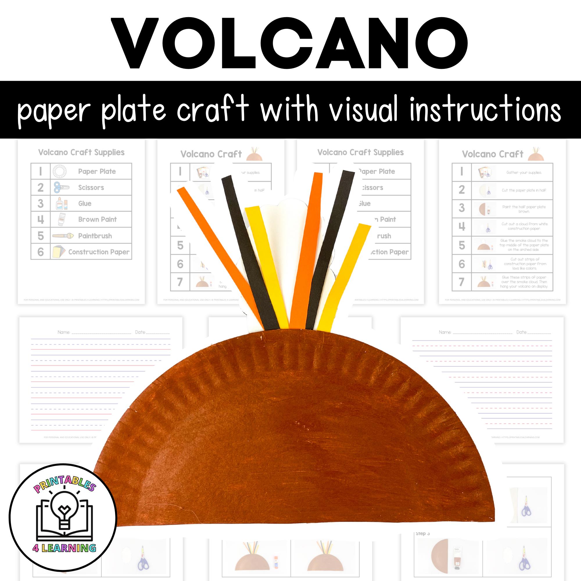 Volcano Paper Plate Craft with Visual Instructions