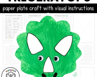 Triceratops Paper Plate Craft with Visual Instructions