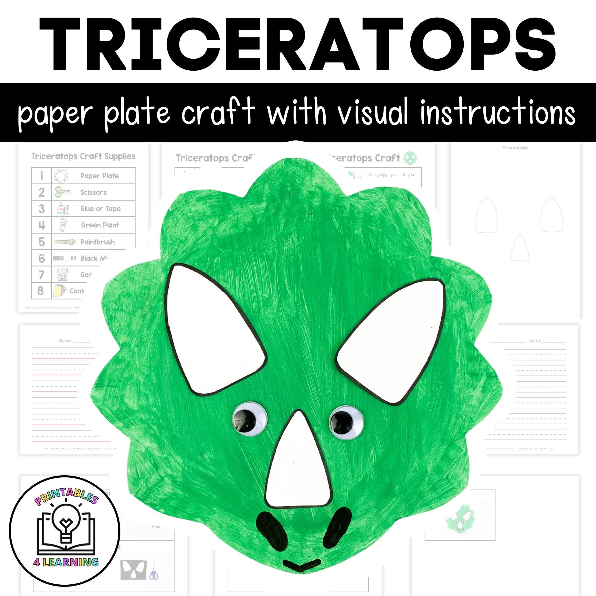 Triceratops Paper Plate Craft with Visual Instructions