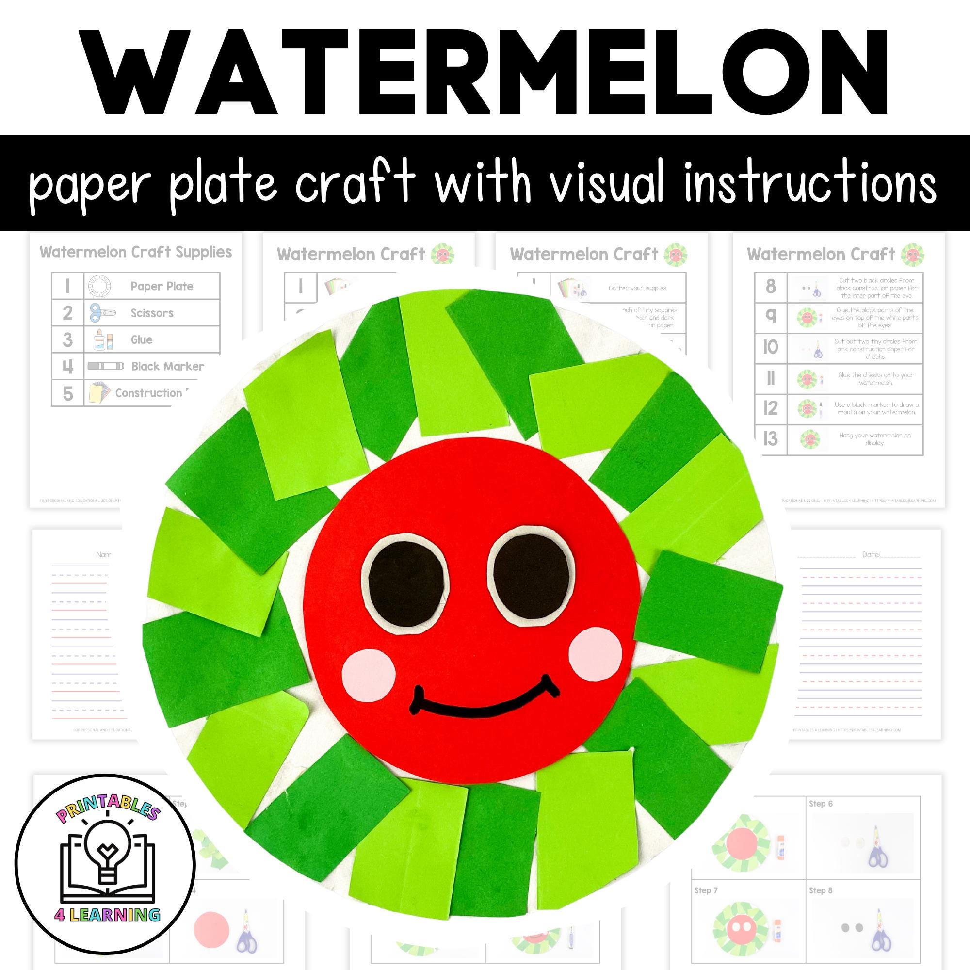 Watermelon Paper Plate Craft With Visual Instructions - Etsy Canada