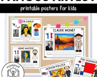 Printable Famous Artists Classroom Posters for Kids | Instant Digital Download