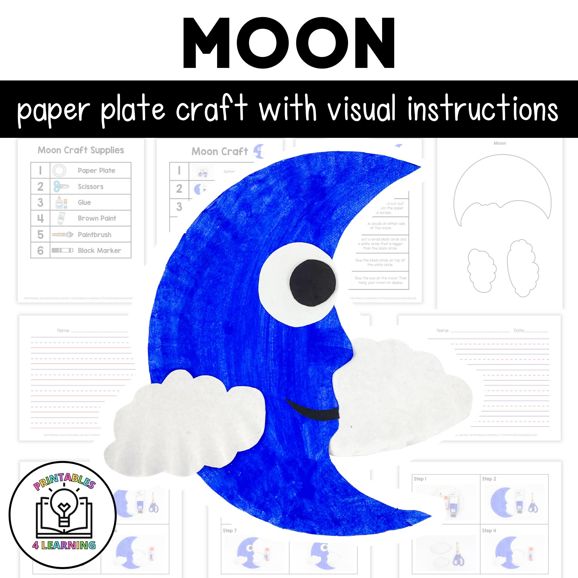 Moon Paper Plate Craft with Visual Instructions