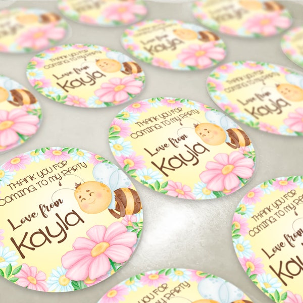 24 Baby Bees Favor Tags Baby Shower, Cone Favor, Honey Comb Circle sticker favour, Party favour, Bee theme birthday party Z011