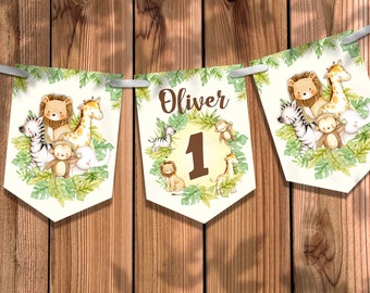 Party Banner Bunting Jungle Animals Cute Personalised Children's 