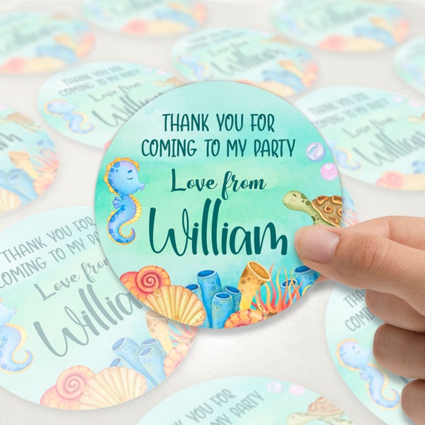 24 Under the Sea Personalised stickers - Ocen Themed,  thank you, happy birthday, Thank you for coming, Tag Favor, Sticker favour Label