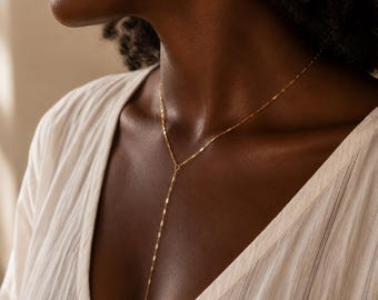 Gold Y Necklace Dainty Lariat Necklace Minimalist Drop Necklace Sterling Silver Necklace Gold Filled Jewelry Rose Gold Necklace Elegant