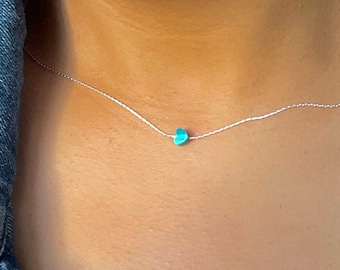 Guided Heart Necklace, Genuine Blue Turquoise Sterling Silver Dainty Chain Small Charm Unique Western Jewelry Gifts for Her Gemstone Pendant