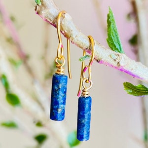 Dainty Lapis Lazuli Earring Dangle, Rose Gold 14K Filled, Sterling Silver Stone Earrings, Best Friend Gifts, Blue Simple Gemstone Earrings