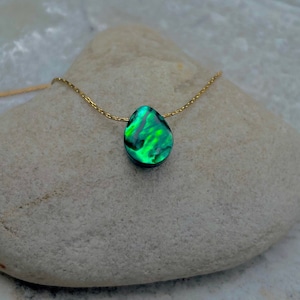 Emerald Green Abalone Teardrop Pendant Necklace: 14K Gold Filled, Sterling Silver