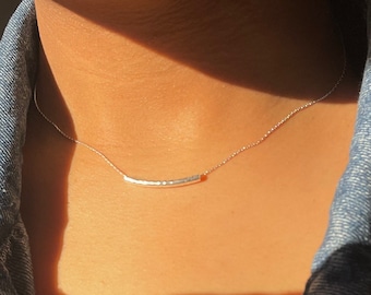 Dainty Hammered Bar Necklace, Textured Sterling Silver Minimalist Necklace, Everyday Layering Jewelry, Personalized Necklace, Gift for Her