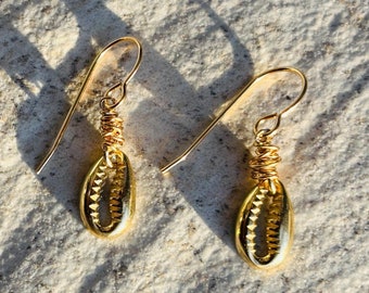 Handmade Cowrie Shell Earrings: Gold Filled or Sterling Silver, Minimalist Jewelry