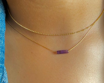 Modern Small Purple Amethyst Necklace Simple Minimalist Crystal by PeaceofStoneHandmade• Quality Sterling & 14K Gold Filled Amethyst Jewelry