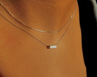 Dainty Sterling Silver Bar Necklace: Minimalist 925 Silver Pendant