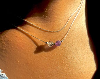 Amethyst & Tourmalated Quartz Necklace: Handmade Crystal Healing Jewelry