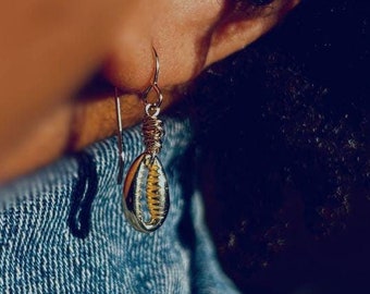 Handmade Cowrie Shell Earrings: Sterling Silver, Spiritual Jewelry