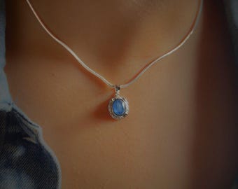 Blue Kyanite Sterling Silver Pendant Necklace - Handmade in USA