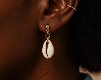 Subtle Cowrie Shell Earrings, Yellow or Rose Gold Filled or Sterling Silver, African Shell Jewelry, Minimal Everyday Earrings, Symbolic Gift