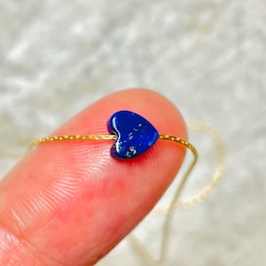 Lapis Lazuli Necklace Simple Heart by PeaceofStoneHandmade Minimalist Blue Crystal Throat Chakra Healing Stone Unique Jewelry Gift for Her